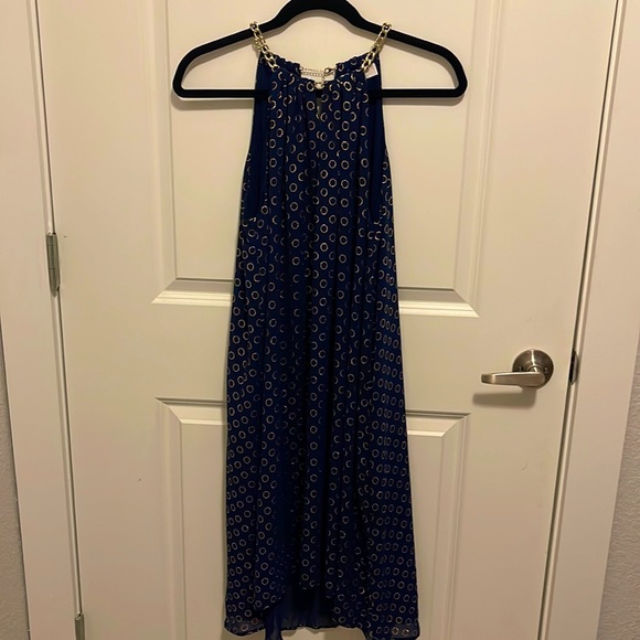 michael kors blue dress with gold chain Michael | Dresses | Michael Kors Navy Print Alinechainneck Midi Size Small HalloweenCostumes.com XX Small Women Color:White Red Flower Midi dress angelasimmons
